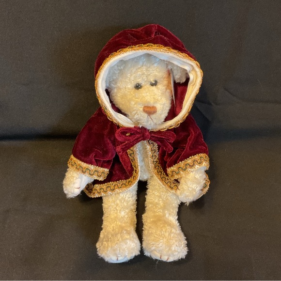 Ty Gem cream stuffed teddy bear in beautiful velvet hooded coat - Picture 2 of 12